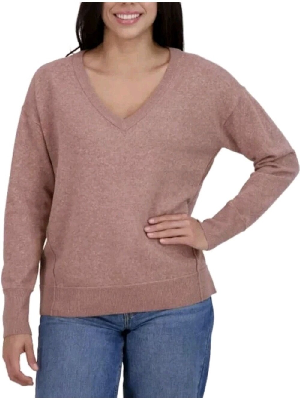 Lucky Brand Cloud Soft Knit V-Neck Sweater Drop Shoulder Large